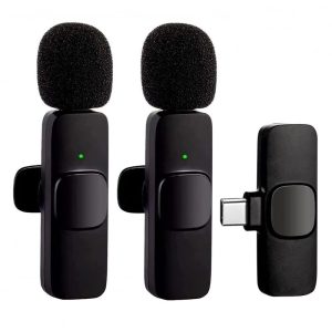 میکروفون یقه ای بی سیم مدل K9 Dual Type-C بسته 2 عددی (نمای رو به رو)